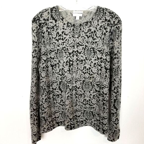 Charter Club Women 2-Ply Cashmere Paisley Print Crewneck Sweater Sz XL  Gray - Picture 1 of 8